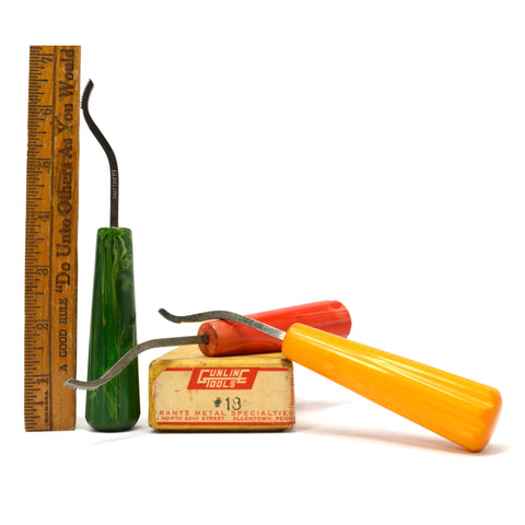 Vintage GUNLINE TOOLS No. 18 CHECKERING SET of 3 Bakelite in ORIGINAL BOX c1950s