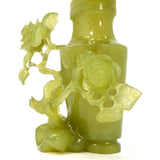 Antique CARVED JADE VASE Lidded/Covered ORNATE ROSES & BIRDS **Broken & Glued**