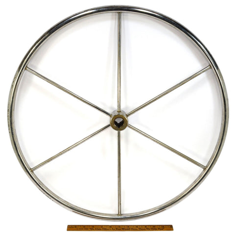 Vintage CHROME BOAT STEERING WHEEL 24" dia., 6-Spoke SHIP Yacht NAUTICAL DECOR +