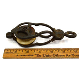 Antique CAST IRON & PORCELAIN PULLEY Unusual 1.75" SINGLE WHEEL Barn/Farm PATINA