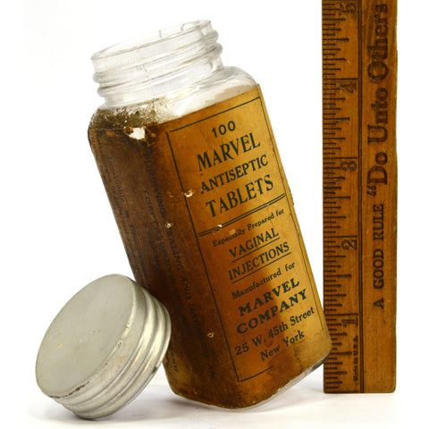 Vintage MARVEL CO. QUACK MEDICINE BOTTLE Paper Label "VAGINAL INJECTIONS" Douche