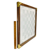 Vintage WOOD & FROSTED GLASS CHESS BOARD Checkers Game-Board with 1.75" SQUARES