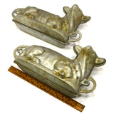 Vintage FIGURAL LAMB CAKE MOLD Lot of 2 CAST ALUMINUM MOLDS Marked "MAL" Easter