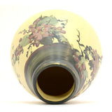 Antique WELLER "WHITE & DECORATED" HUDSON VASE 6.5" Squat CHERRY BLOSSOMS Rare!