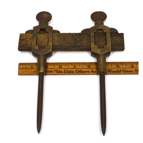 Antique BRASS & GUNMETAL TRAMMEL POINTS Unbranded HARDWOOD BEAM COMPASS c.19th