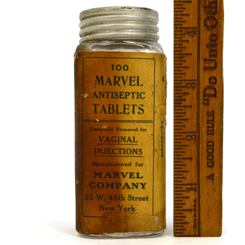 Vintage MARVEL CO. QUACK MEDICINE BOTTLE Paper Label "VAGINAL INJECTIONS" Douche