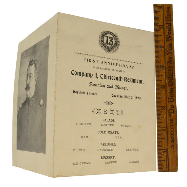 Antique MILITARY REUNION DINNER INVITATION May 2, 1899 COMPANY I, 13TH REGIMENT