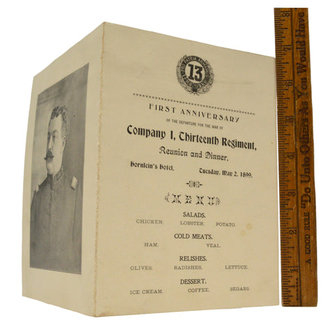 Antique MILITARY REUNION DINNER INVITATION May 2, 1899 COMPANY I, 13TH REGIMENT