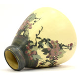 Antique WELLER "WHITE & DECORATED" HUDSON VASE 6.5" Squat CHERRY BLOSSOMS Rare!