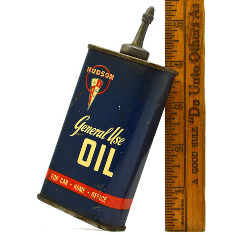 Vintage HUDSON MOTOR CAR CO "GENERAL USE OIL" TIN CAN 4 oz "FOR CAR-HOME-OFFICE"