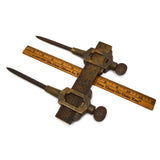 Antique BRASS & GUNMETAL TRAMMEL POINTS Unbranded HARDWOOD BEAM COMPASS c.19th