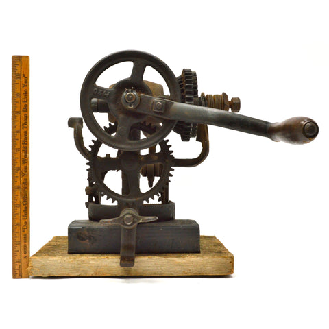 Antique "McCORMICK" SICKLE BLADE SHARPENING Gear Crank Stone Grinder STEAMPUNK