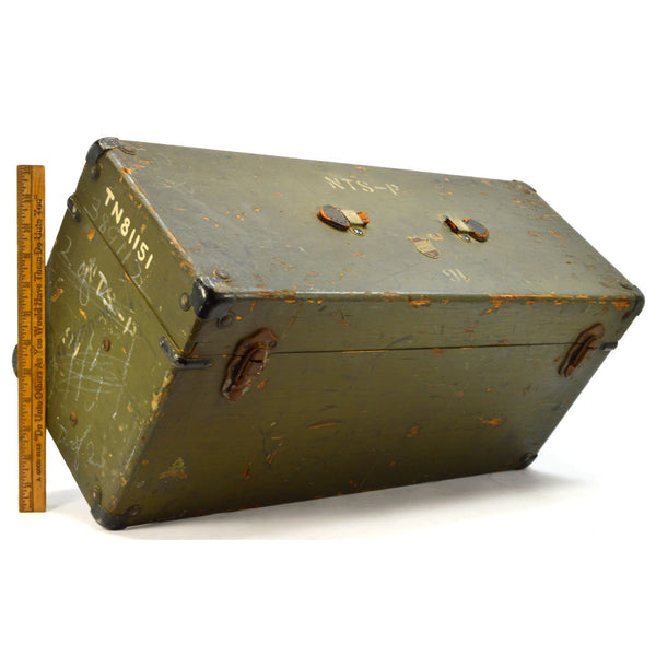 Vintage BELL & HOWELL WOOD CHEST Army/Navy? EYEMO FILM MAGAZINES BOX Rare PATINA