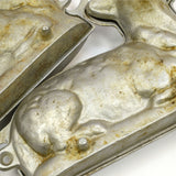 Vintage FIGURAL LAMB CAKE MOLD Lot of 2 CAST ALUMINUM MOLDS Marked "MAL" Easter