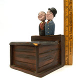 Antique FOLK ART TRINKET BOX Figural Man/Woman MECHANICAL LID/NECK ACTION c.19th