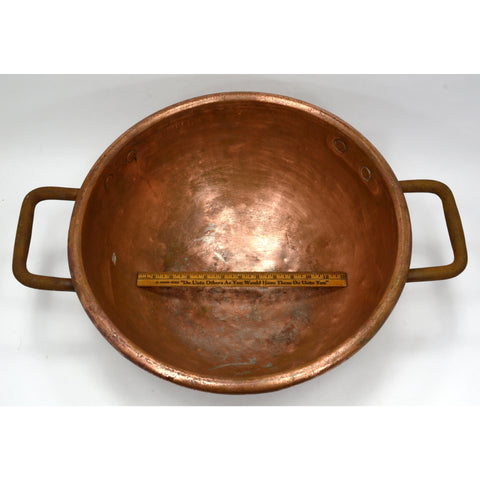 Antique COPPER POT 5-Gal/20-L APPLE BUTTER KETTLE c.19th Cauldron 2-IRON HANDLES