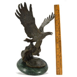 Vintage BRASS-BRONZE STATUE on Marble Base 'EAGLE CLUTCHING FISH' Signed "CHOPE"