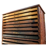Antique HOMEMADE PRINTERS CABINET w/ 16 HAMILTON DRAWERS Inverted Ads SO UNIQUE!