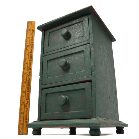 Vintage APOTHECARY CABINET 3-Drawer SPICE RACK Old Green over Older Red Paint