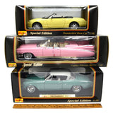 Lot of 3! MAISTO DIECAST CARS 1:18 Scale PINK CADILLAC Studebaker & THUNDERBIRD!