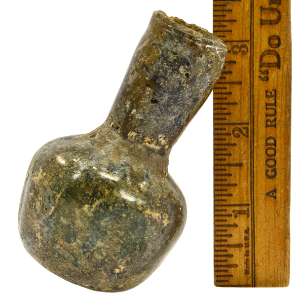 Ancient? FREE BLOWN GLASS FLASK 3.25" Bottle/Vessel ROMAN? c.100-300 AD? Patina!