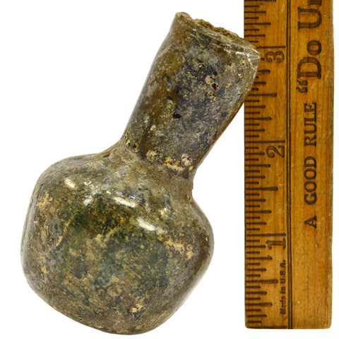 Ancient? FREE BLOWN GLASS FLASK 3.25" Bottle/Vessel ROMAN? c.100-300 AD? Patina!
