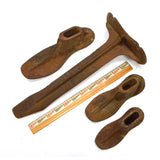 Antique CAST IRON COBBLER'S ANVIL SET Embossed Stand + 3 SHOES "PAT DEC 23 1890"