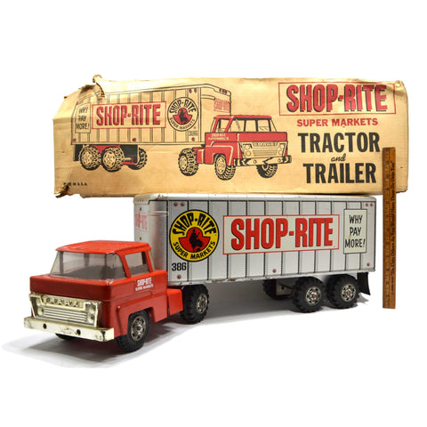 Vintage SHOP-RITE TRACTOR TRAILER TRUCK Pressed Steel GROCERY STORE SEMI + Box!!