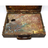 Antique ARTIST'S PAINTERS BOX Hardwood w/ Metal ORIGINAL PAINTED PALETTE Patina!
