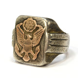 Vintage MILITARY/FRATERNAL SILVER RING w/ 10K GOLD EAGLE & 8-STARS Men's Size 11