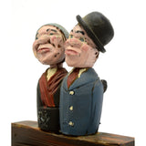 Antique FOLK ART TRINKET BOX Figural Man/Woman MECHANICAL LID/NECK ACTION c.19th