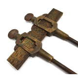 Antique BRASS & GUNMETAL TRAMMEL POINTS Unbranded HARDWOOD BEAM COMPASS c.19th