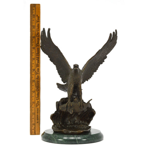 Vintage BRASS-BRONZE STATUE on Marble Base 'EAGLE CLUTCHING FISH' Signed "CHOPE"