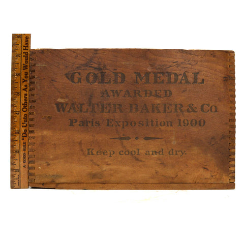 Vintage WOOD CRATE "PREMIUM CHOCOLATE" BOX by W. BAKER CO. Paris Expo GOLD MEDAL