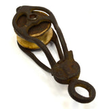 Antique CAST IRON & PORCELAIN PULLEY Unusual 1.75" SINGLE WHEEL Barn/Farm PATINA