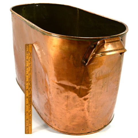 Antique COPPER ROASTING PAN (No Lid) LARGE HANDLED TUB, 11.5 Gallon/44 Liter Pot