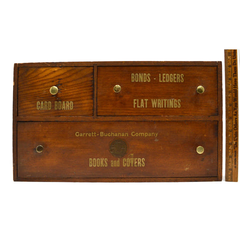 Vintage WOOD STATIONERY CABINET Chest of 3 Drawers "GARRETT-BUCHANAN CO." Phila.