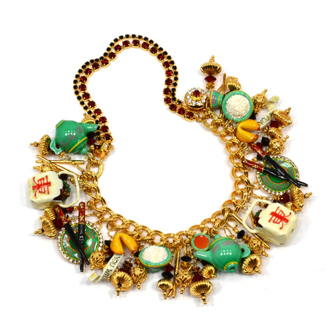 Excellent! LUNCH AT THE RITZ "CHINESE TAKEOUT" CHARM BRACELET Teapot CHOPSTICKS+