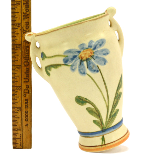 Antique WELLER POTTERY "BONITO" VASE 6" Hand-Painted BLUE FLOWER Artist Signed!