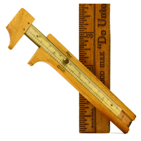 Vintage HR FRANCE 3" CALIPER Rare! WOOD BRASS & BONE Watchmakers INSPECTION TOOL