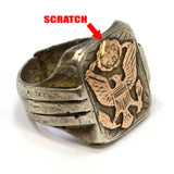 Vintage MILITARY/FRATERNAL SILVER RING w/ 10K GOLD EAGLE & 8-STARS Men's Size 11