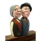 Antique FOLK ART TRINKET BOX Figural Man/Woman MECHANICAL LID/NECK ACTION c.19th