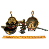 Vintage MINIATURE CAST IRON LOT of 6 + ALUM. ANVIL SHAKER! 3-Signed JOHN WRIGHT