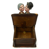 Antique FOLK ART TRINKET BOX Figural Man/Woman MECHANICAL LID/NECK ACTION c.19th