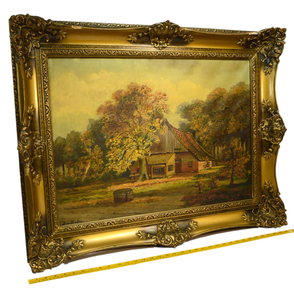 Original Art OIL ON CANVAS PAINTING Unknown Artist "JAADV.KREATEN"? Ornate Frame