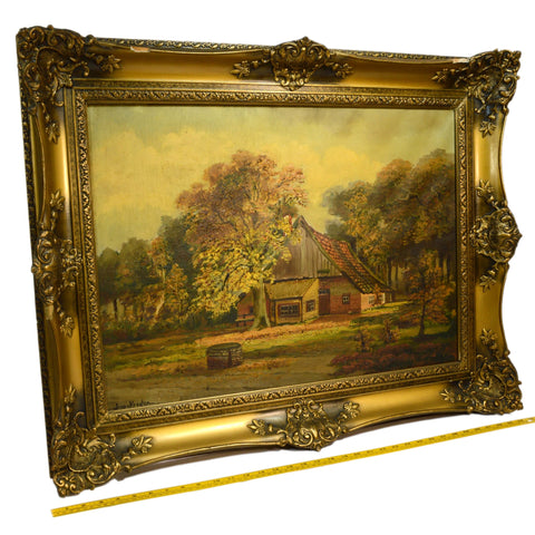 Original Art OIL ON CANVAS PAINTING Unknown Artist "JAADV.KREATEN"? Ornate Frame