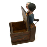 Antique FOLK ART TRINKET BOX Figural Man/Woman MECHANICAL LID/NECK ACTION c.19th
