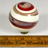 Vintage MARBLE SHIFT KNOB 2" Slag Glass SPIRAL '9' SWIRL Red/White/Tan + ADAPTER