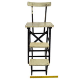 Vintage KITCHEN STEP STOOL CHAIR Wood Chair w/ 2 FLIP-OUT STEPS Old B&W PAINT!