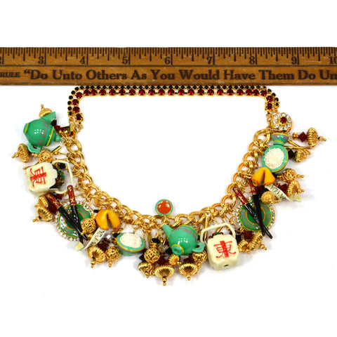 Excellent! LUNCH AT THE RITZ "CHINESE TAKEOUT" CHARM BRACELET Teapot CHOPSTICKS+